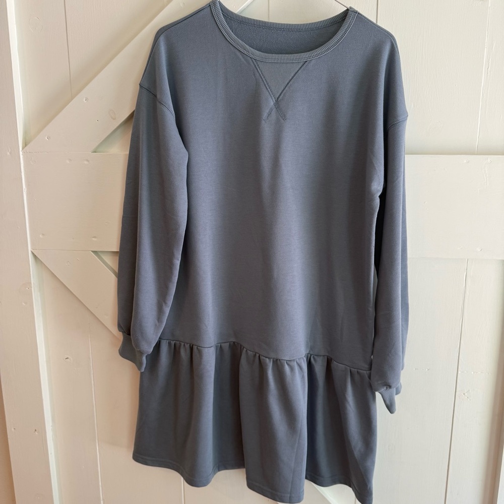 Women’s Blue/Gray Crew Neck Sweatshirt Dress Size Small Oversized Baggy Casual